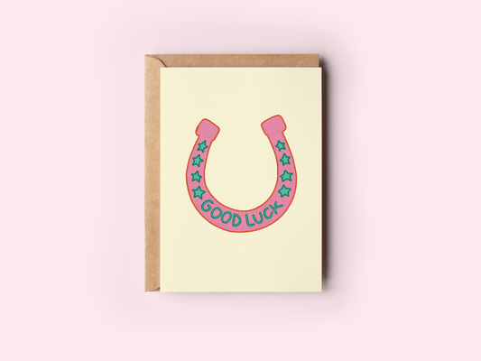 Good Luck Pink Horseshoe Congrats Best Wishes Greeting Card