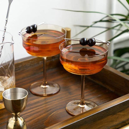 Tulip Amber-Tinted Glass Stemmed Cocktail Coupes: Set of 2