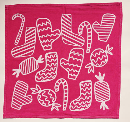 Holiday Stripe on Fuchsia Boho Christmas Tea Towel