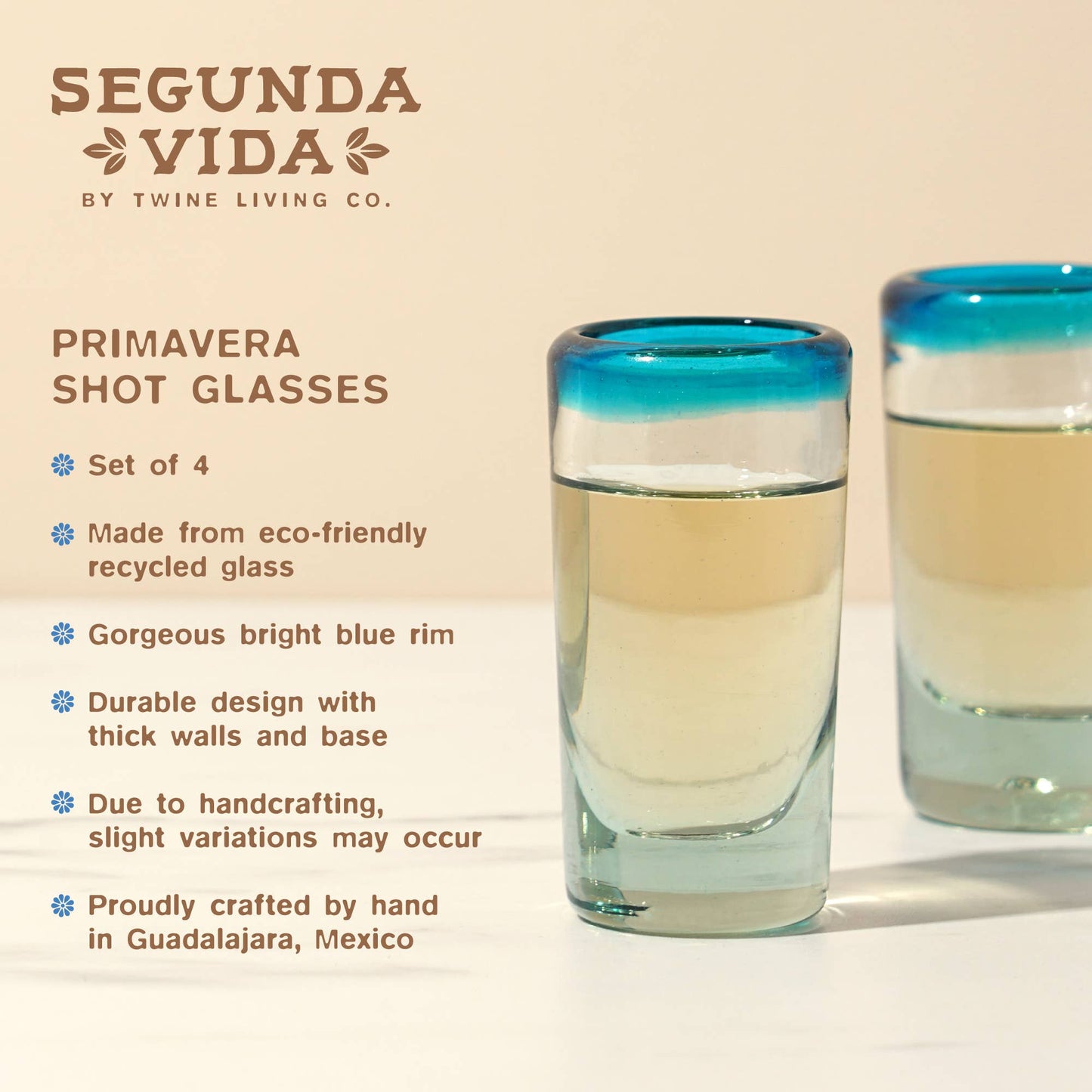 Primavera Hand-Blown Recycled Glass Shot Glasses: Set of 4