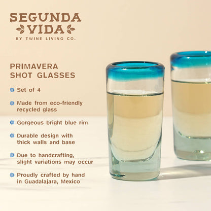 Primavera Hand-Blown Recycled Glass Shot Glasses: Set of 4