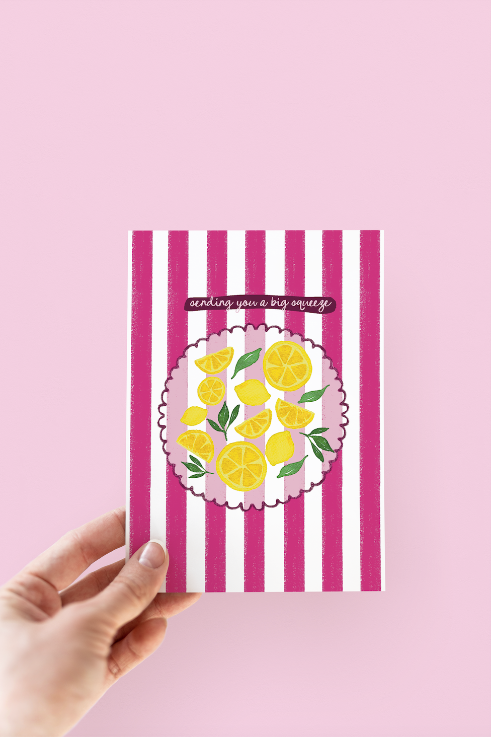 Sending You A Squeeze Lemon Fruit Striped Greeting Card