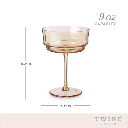 Tulip Amber-Tinted Glass Stemmed Cocktail Coupes: Set of 2