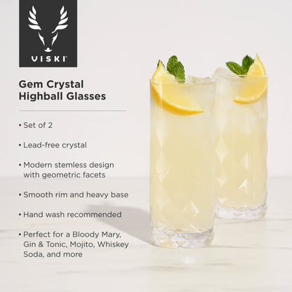 Gem Crystal Highball Tumblers: Set of 2