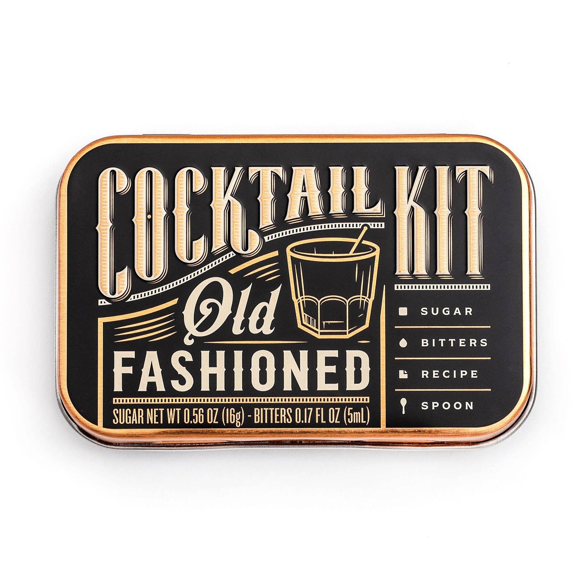 Cocktail kit packaging for an old fashioned cocktail on a white background