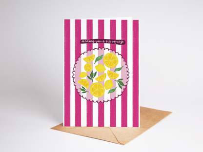 Sending You A Squeeze Lemon Fruit Striped Greeting Card