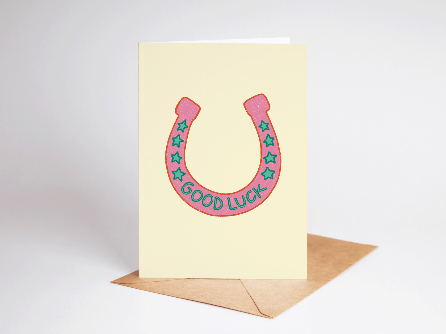 Good Luck Pink Horseshoe Congrats Best Wishes Greeting Card