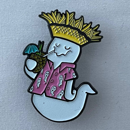 BOO-UAU Hawaiian Tiki Luau Ghost Glow in the Dark Soft Enamel Pin