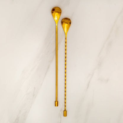 Bar Spoons Gold (Combo Set of 2, 1 Spiral & 1 Smooth Handle)