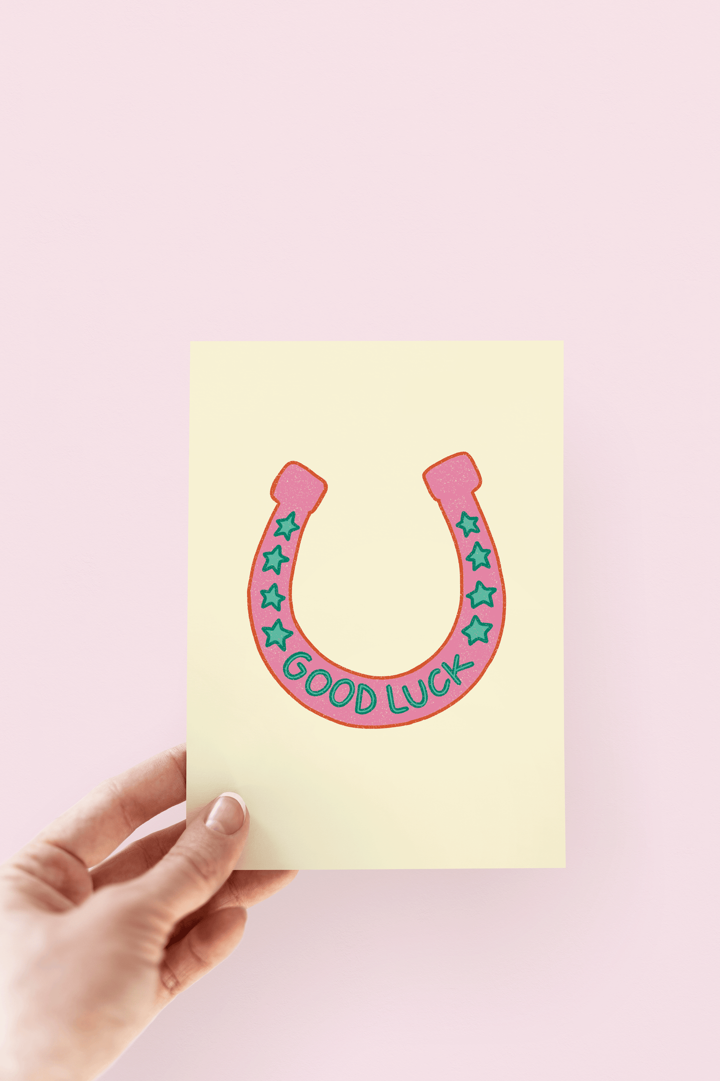 Good Luck Pink Horseshoe Congrats Best Wishes Greeting Card
