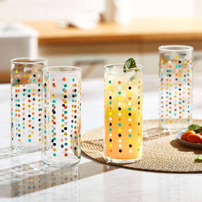 Libbey Vintage Flower Power Dots Tumbler, 16 oz, Set of 4