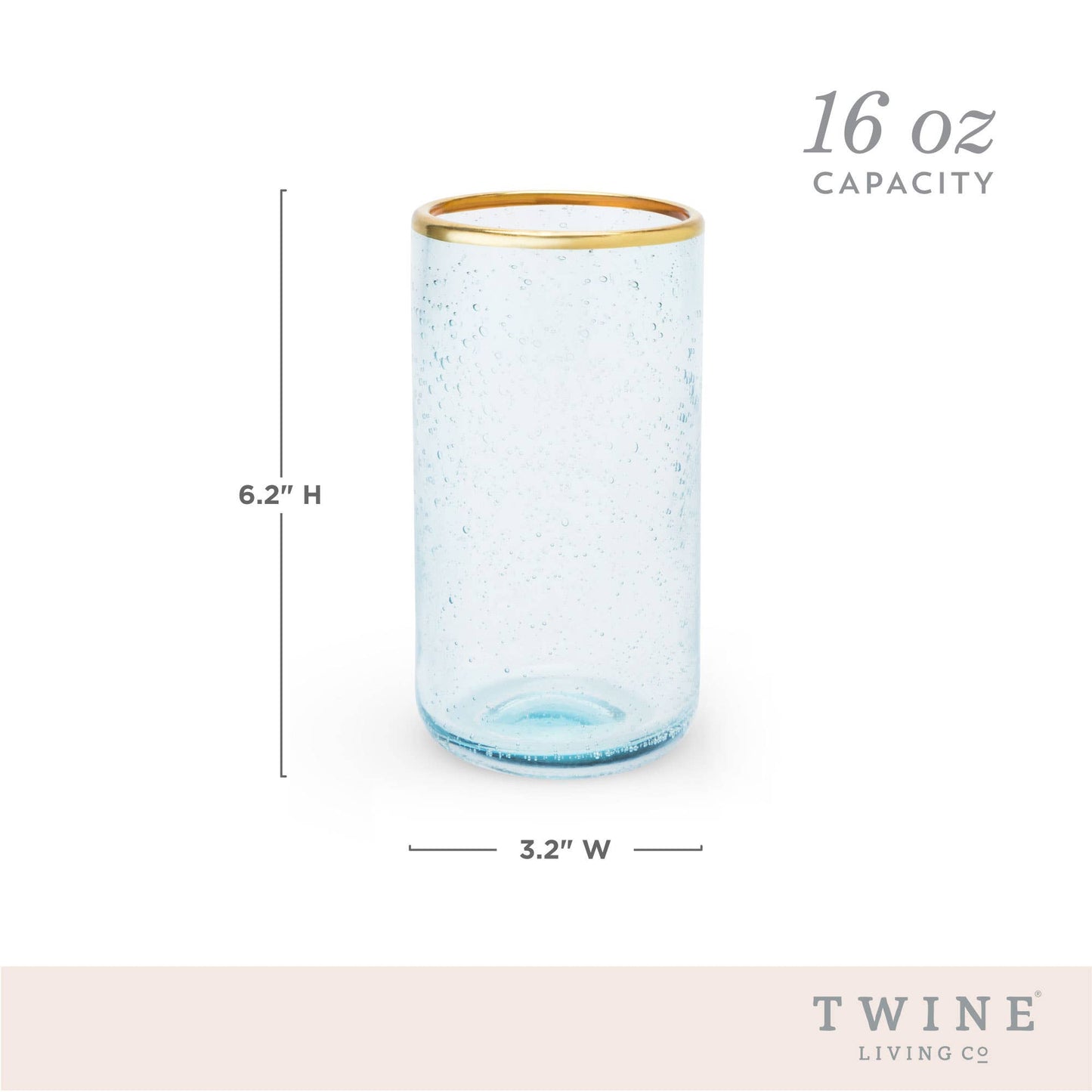 Aqua Bubble Glass Tumblers with Gold-Plated Rims: Set of 2