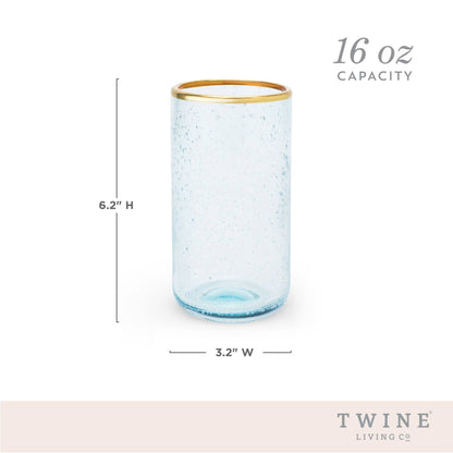 Aqua Bubble Glass Tumblers with Gold-Plated Rims: Set of 2