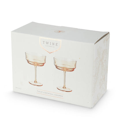 Tulip Amber-Tinted Glass Stemmed Cocktail Coupes: Set of 2