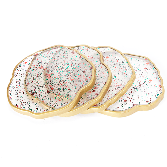 Gold Rim Winter Themed Coaster Set of 4