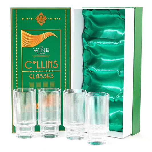 Vintage Art Deco Crystal Highball Ribbed Glass: Set of 4