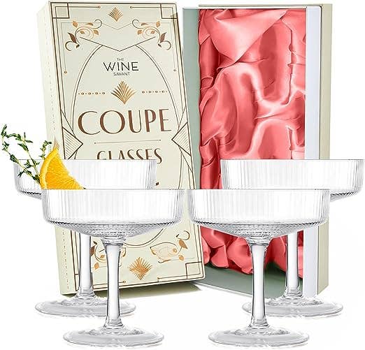 Ribbed Coupe Cocktail Glasses: Set of 4